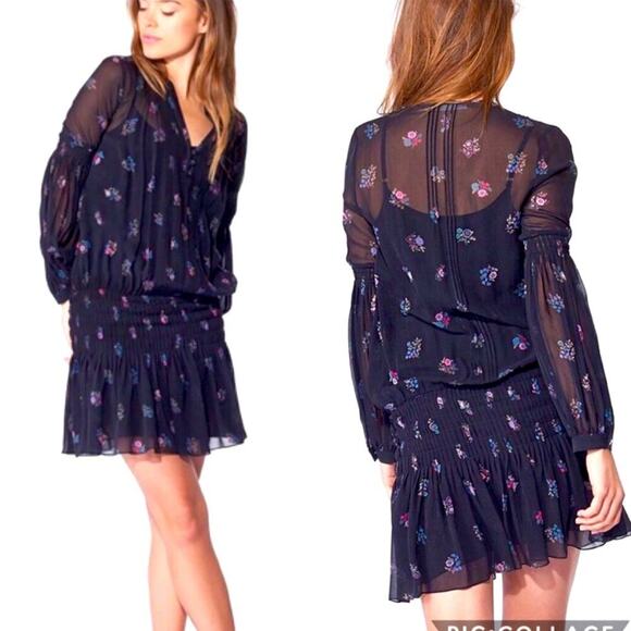 EUC Veronica Beard “Alden” Floral Silk Smocked Waist Dress size 6 - Picture 1 of 7